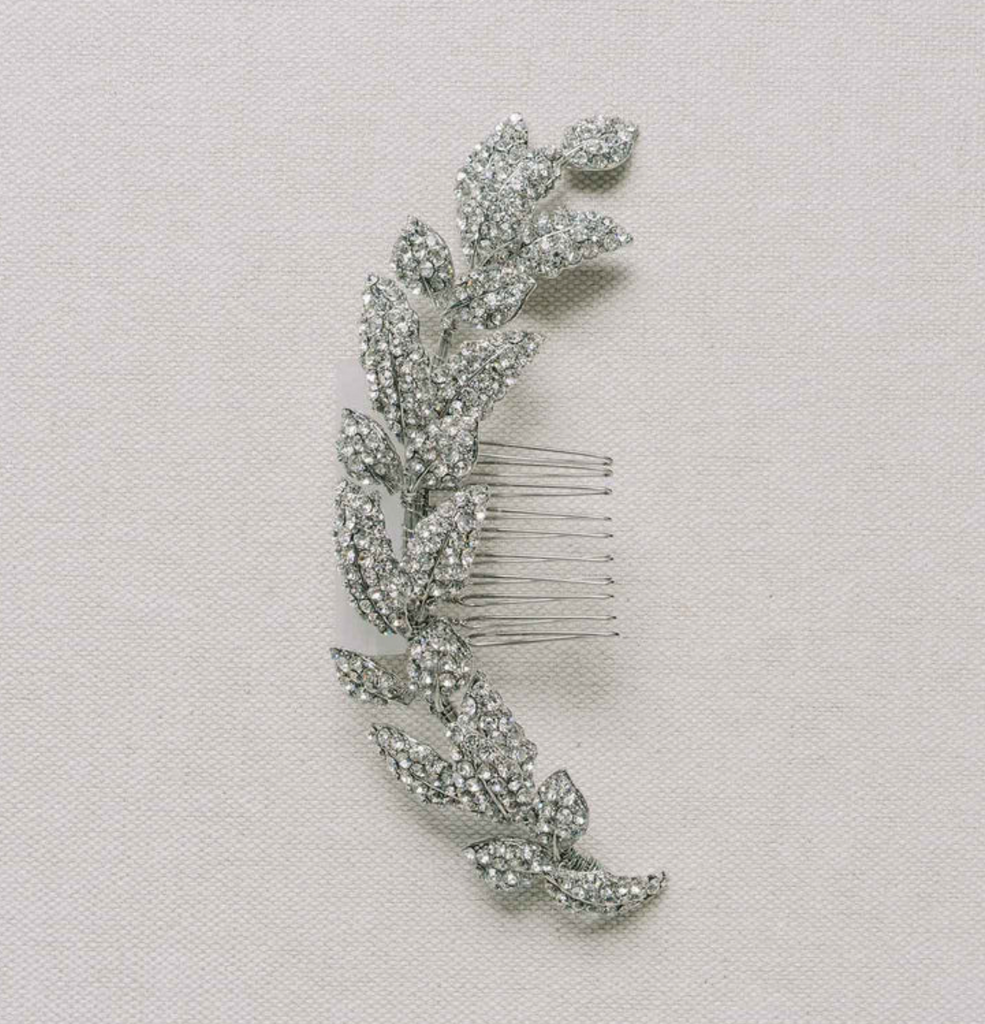 Crystal encrusted leaves hair comb