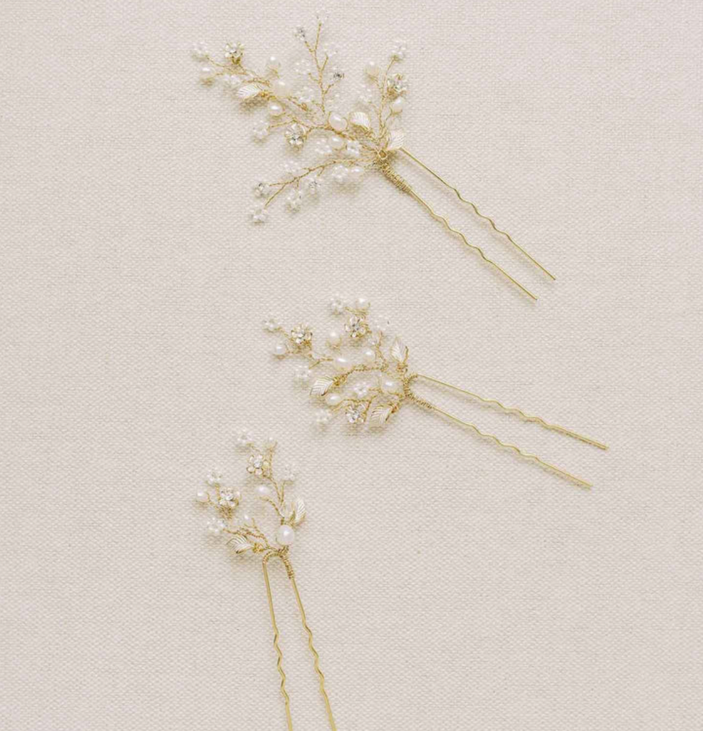 Dainty beaded fern leaf hair pin set of 3