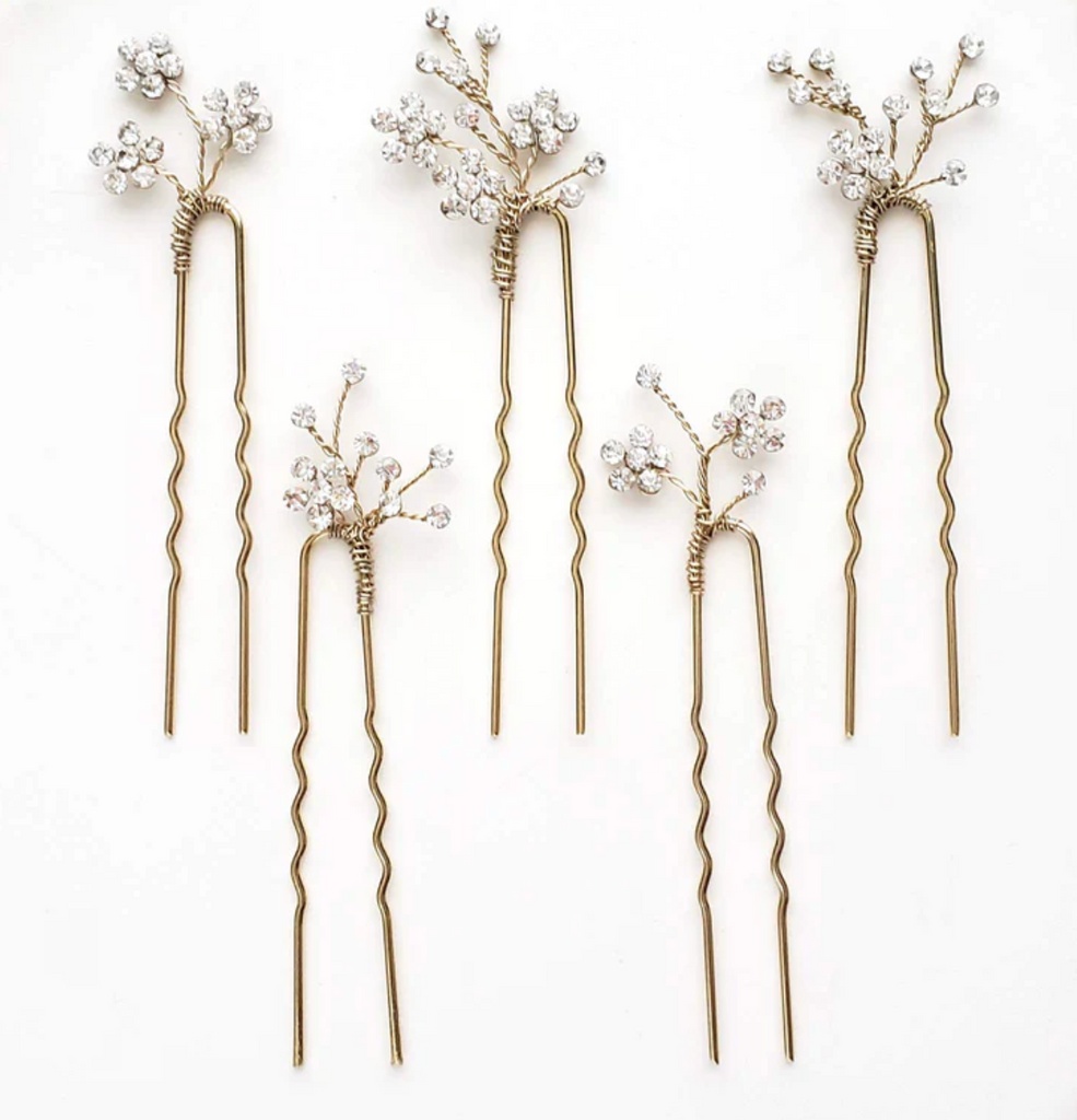 Dainty rhinestone blossom hair pin set of 5