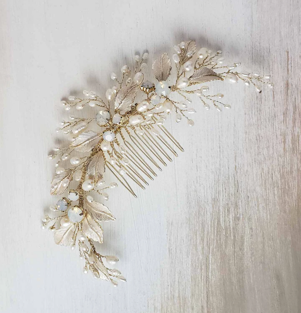 Freshwater pearl and opal hair comb