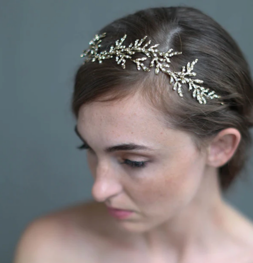 Gilded crystal encrusted branch headpiece