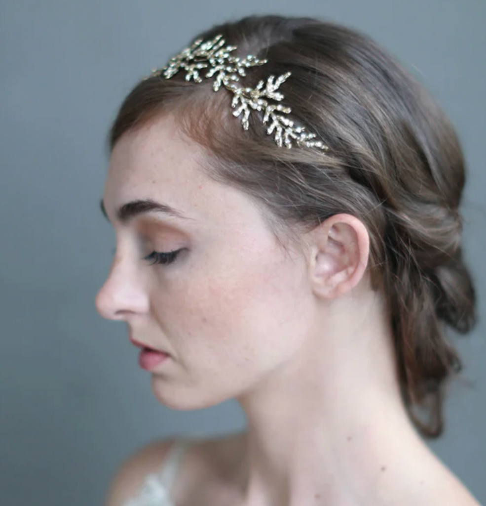 Gilded crystal encrusted branch headpiece