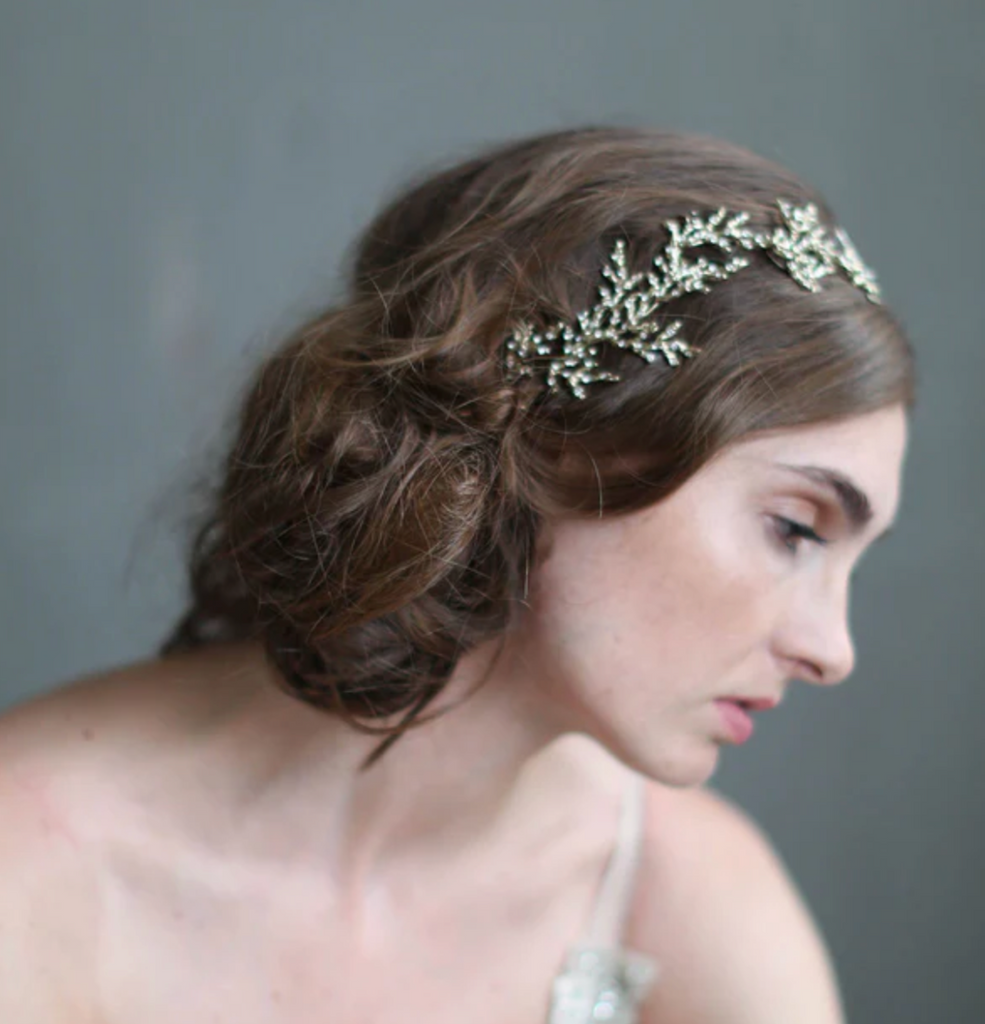 Gilded crystal encrusted branch headpiece