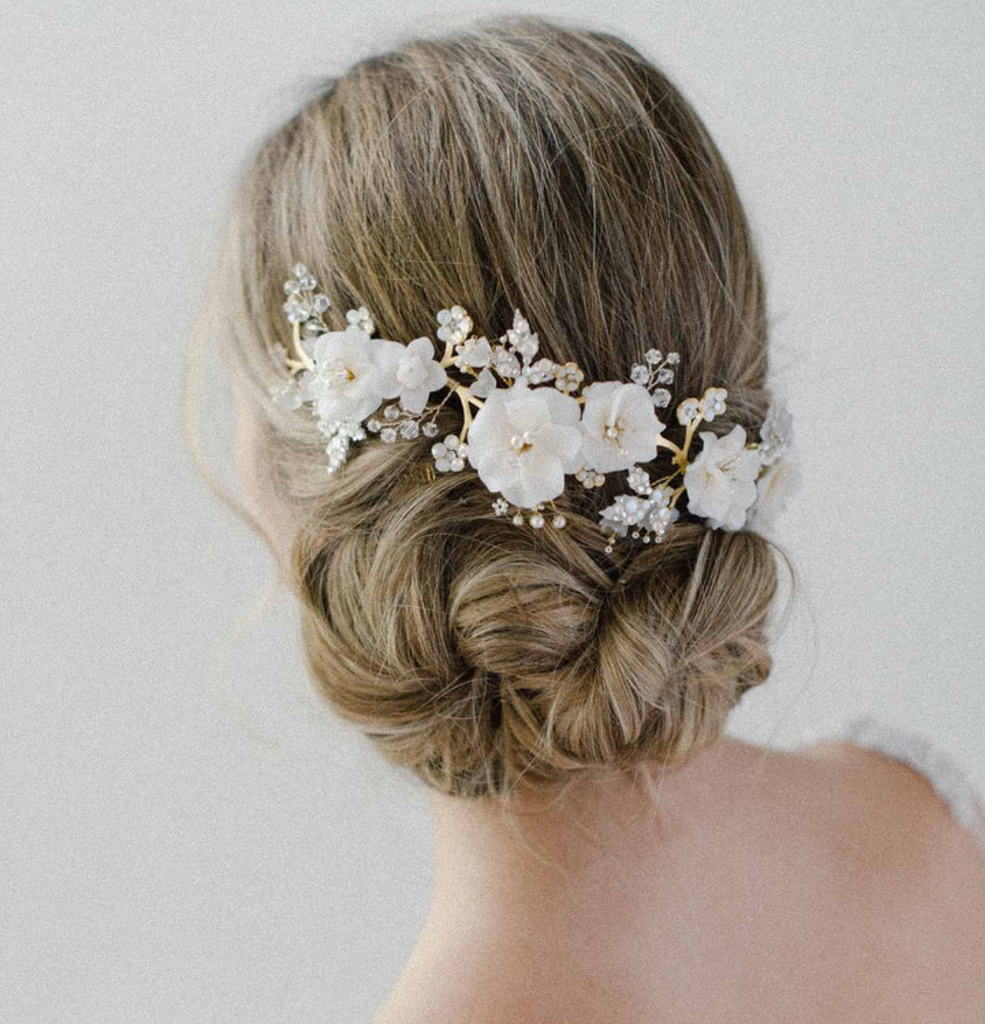 Milk white flower and opal headpiece