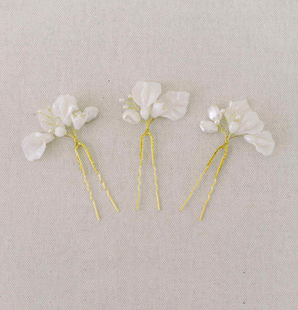 Pearlescent sweet pea pin set of 3